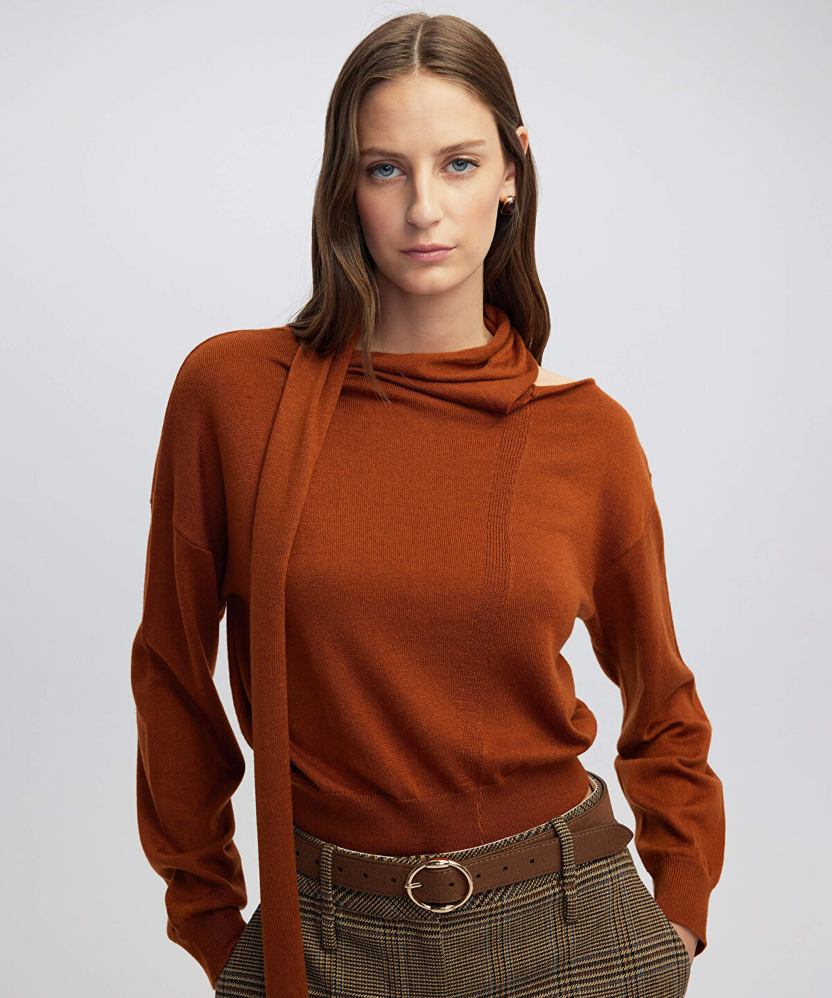 Scarf-Effect Knit Sweater