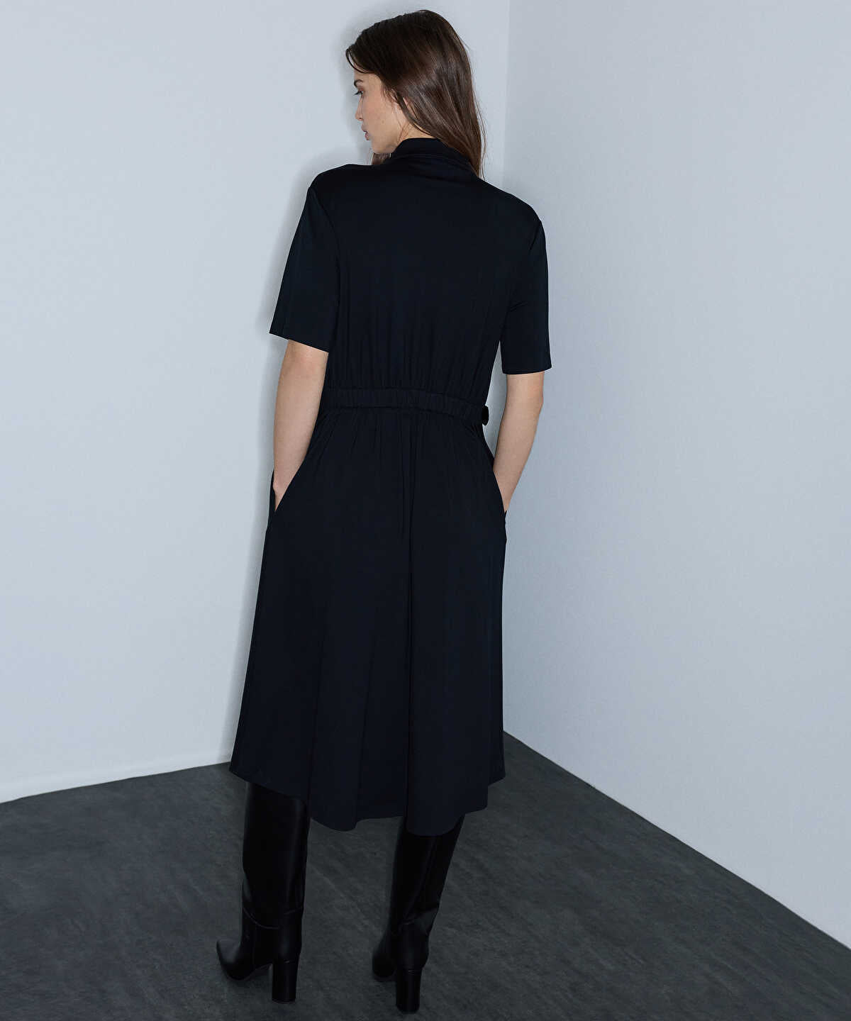 Dual-Buckle Belted Shirt Dress