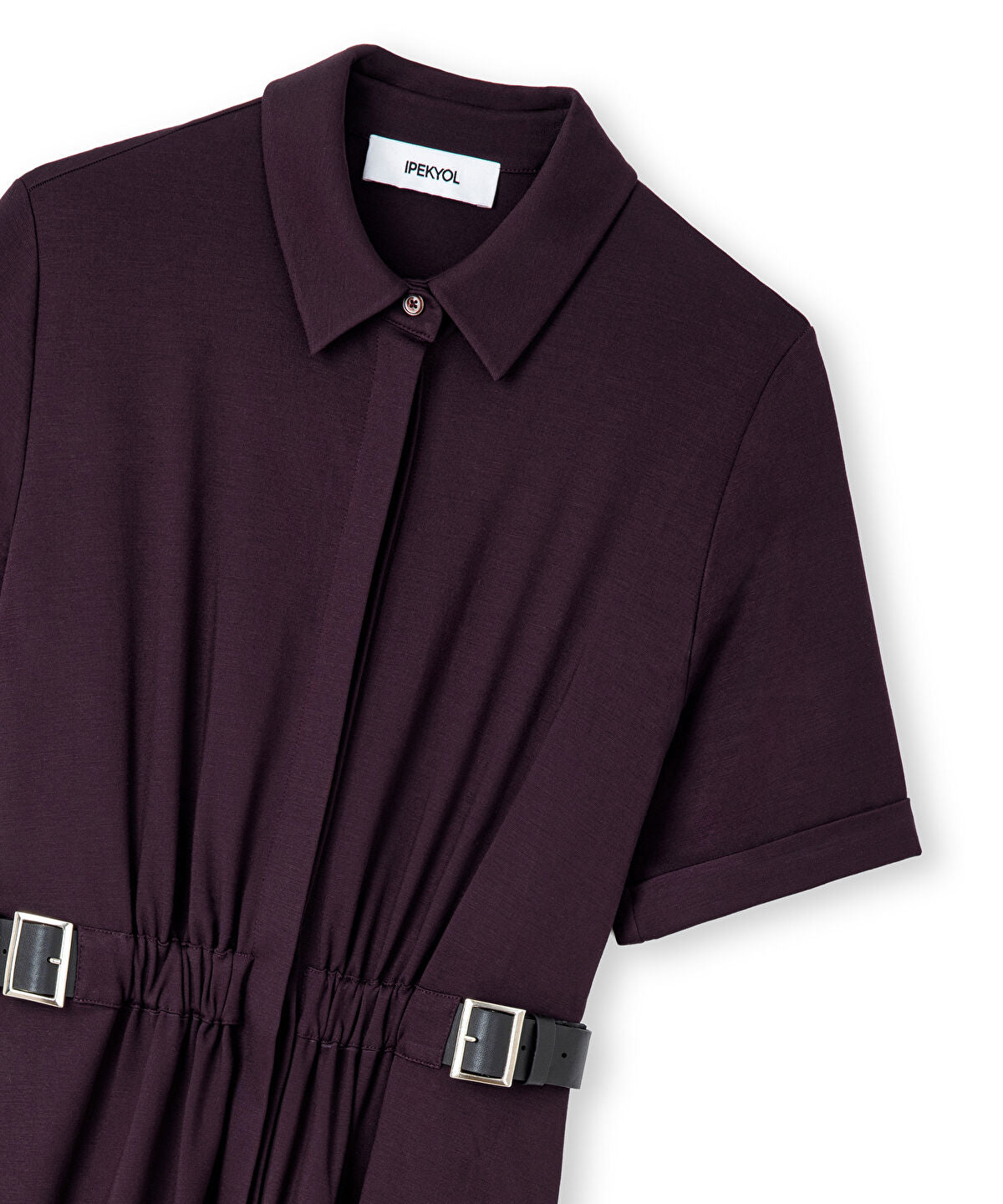 Dual-Buckle Belted Shirt Dress