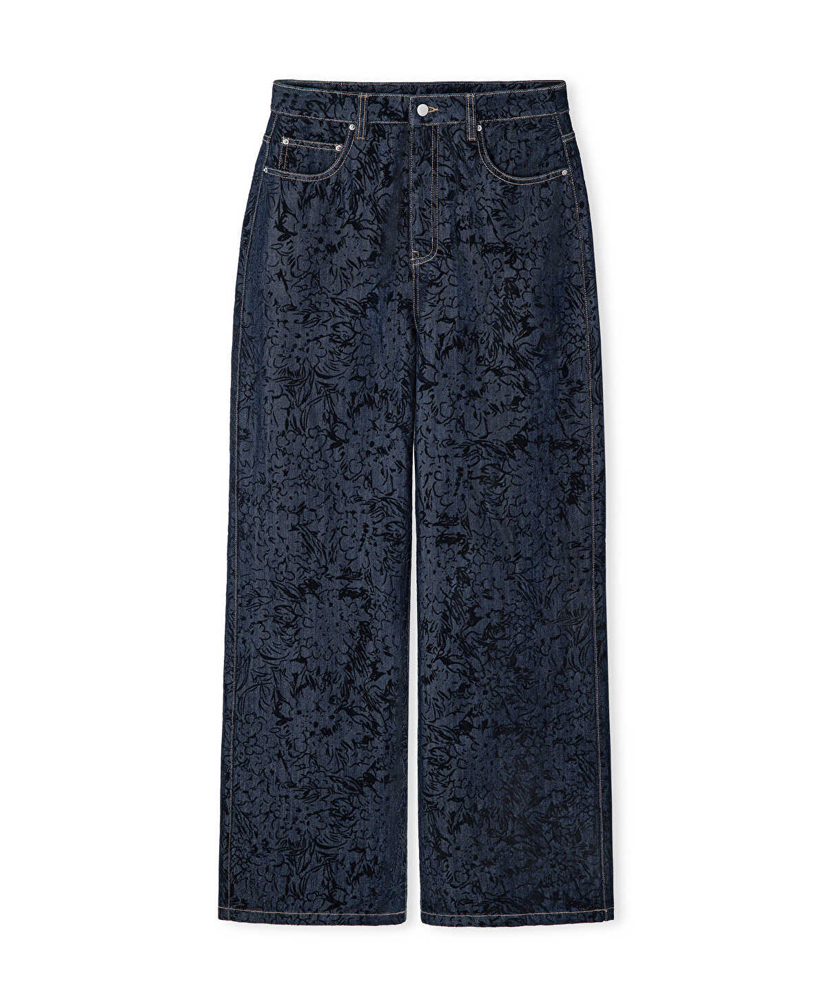 Flock-Printed Denim-Effect Trousers