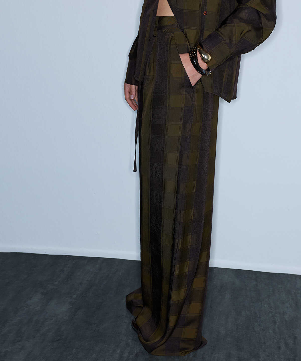 Wide-Leg Plaid Trousers
