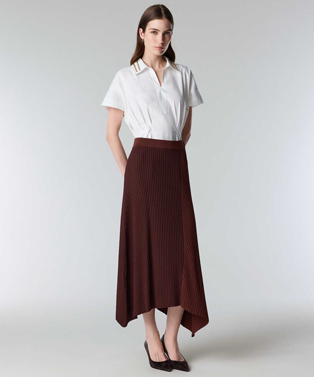 Color-Block Knit Midi Skirt
