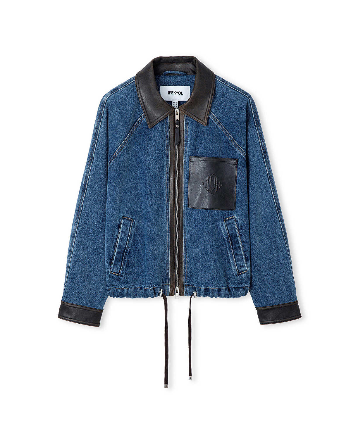 Leather-Effect Trim Denim Jacket