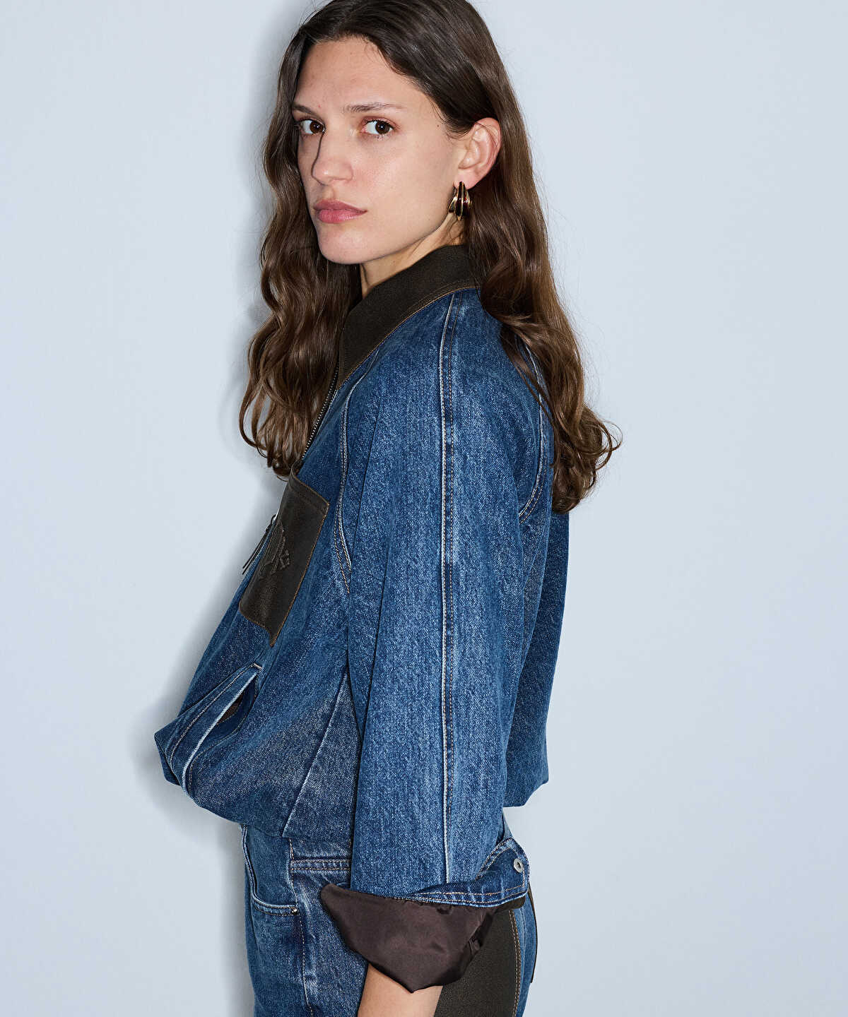 Leather-Effect Trim Denim Jacket