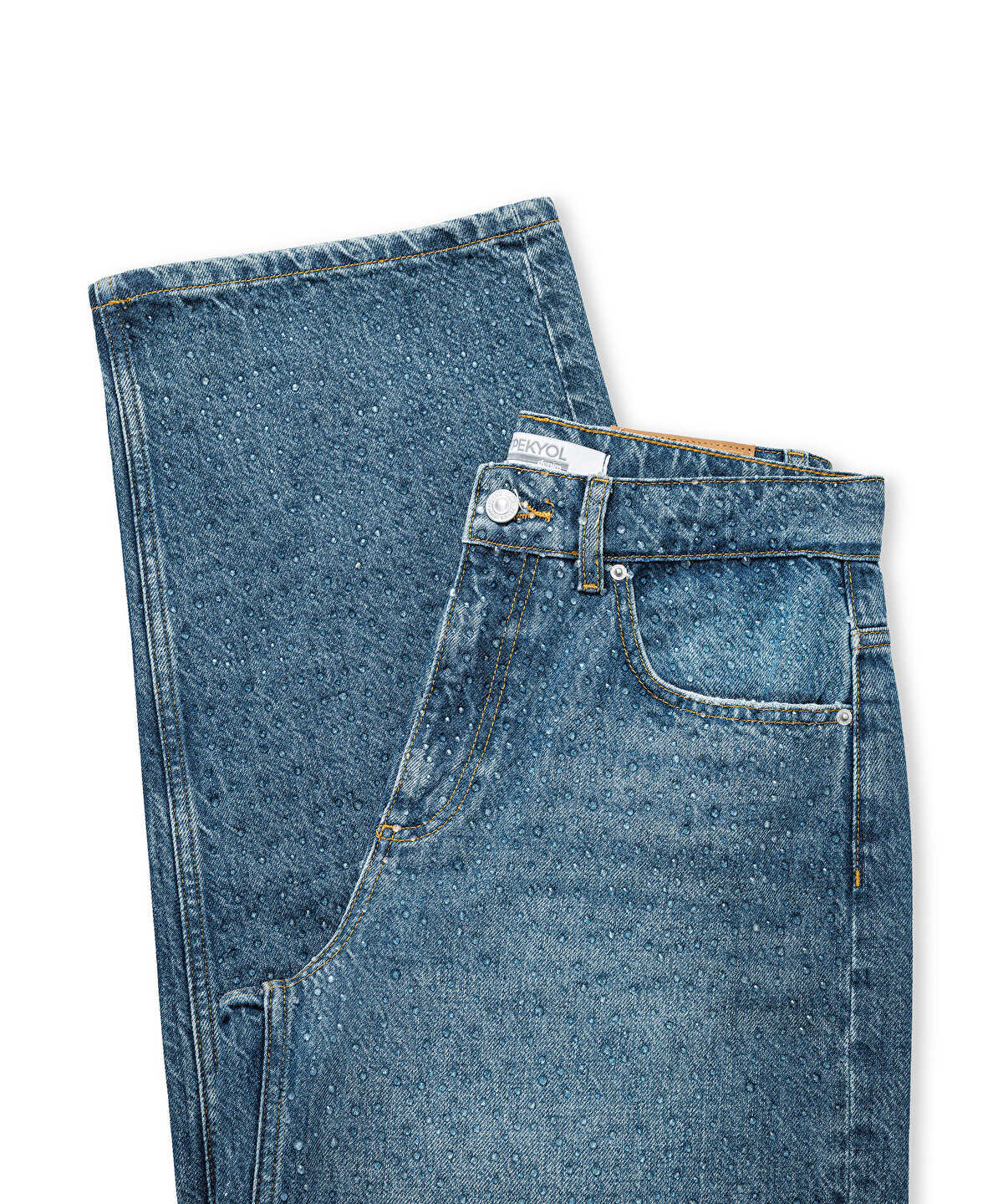 Wide-Leg Jeans with Rhinestones