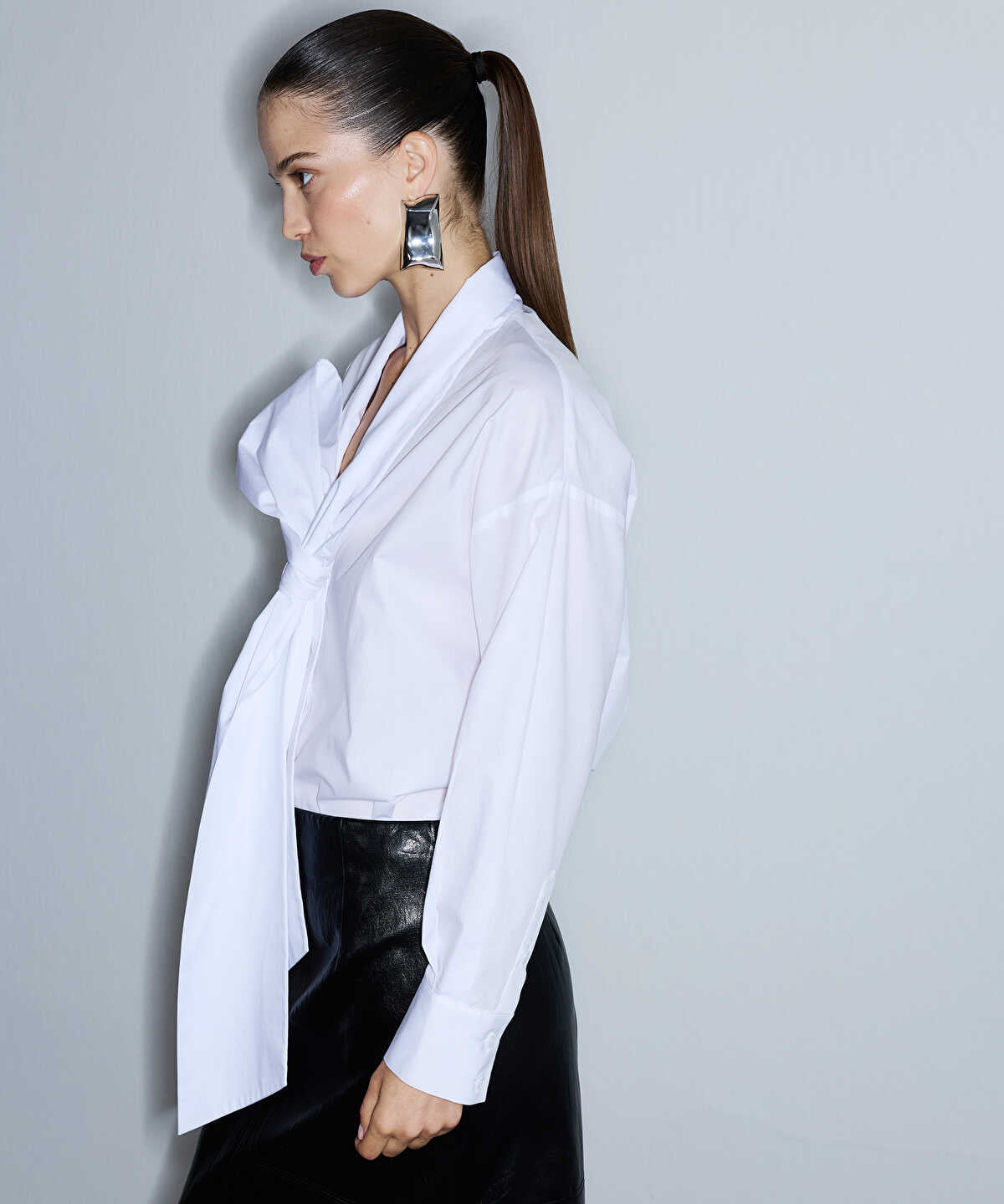 Tie-Front Poplin Shirt