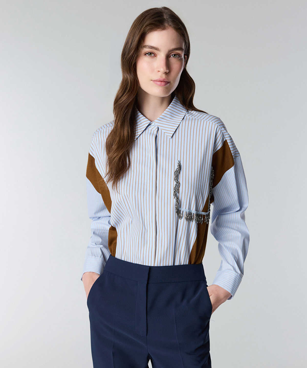 Mixed Media Striped Shirt