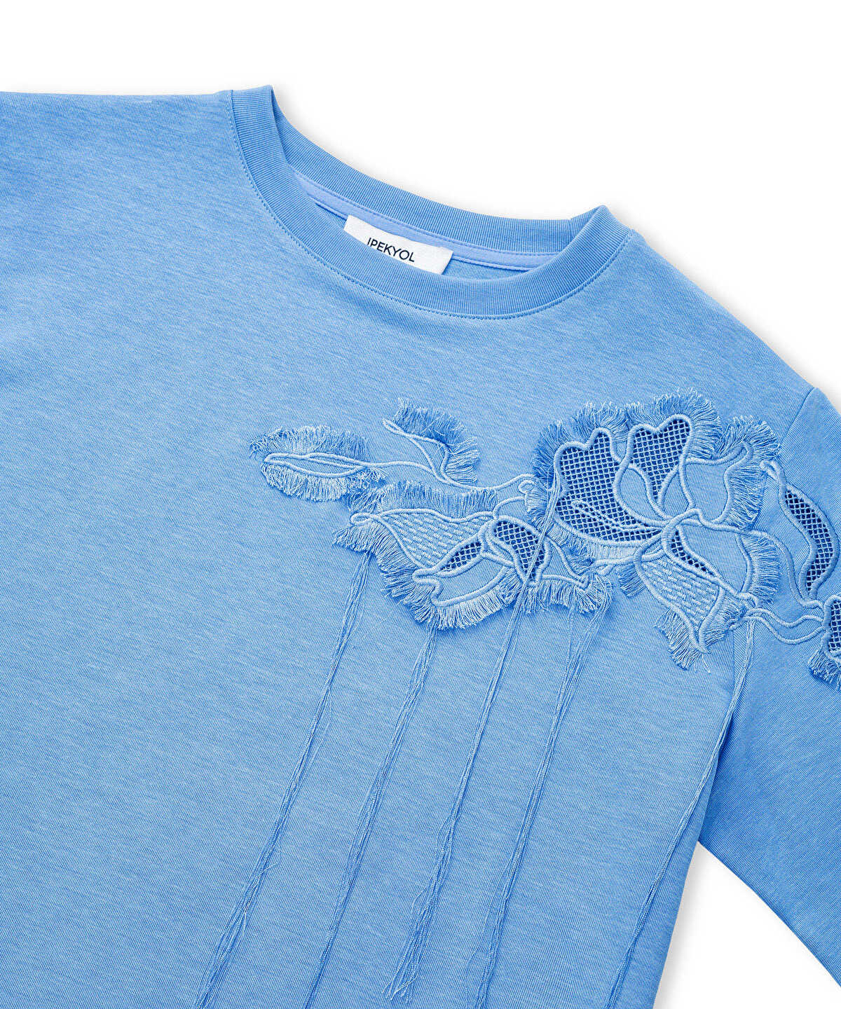 Floral Embroidery T-Shirt with Fringe