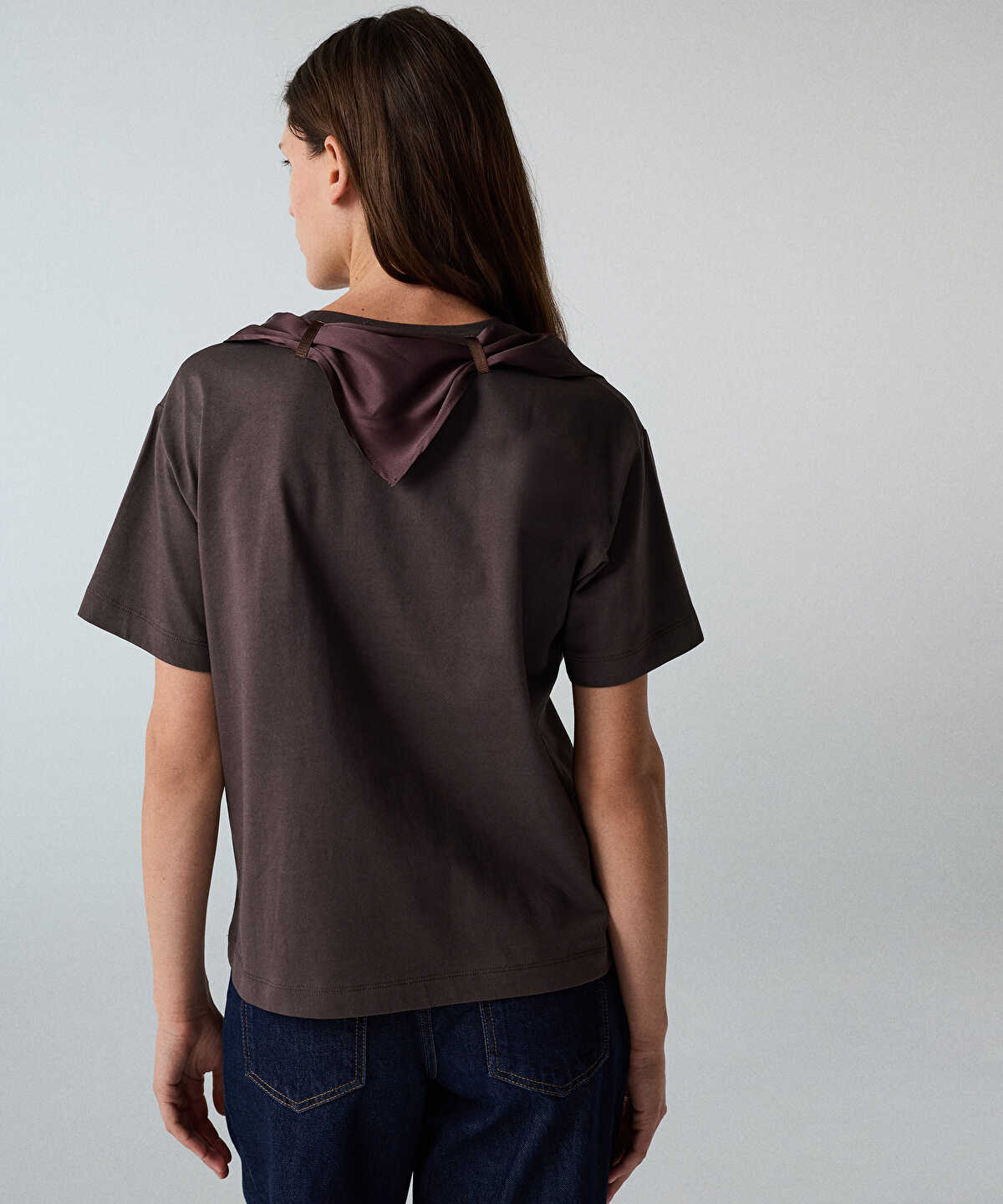 Rhinestone T-Shirt with Detachable Scarf