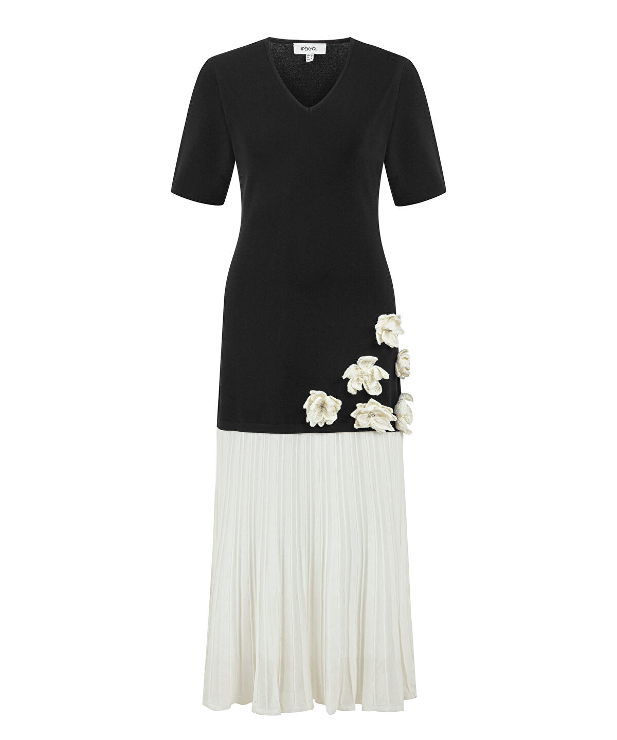 Zoomed Color-Block Dress with Floral Applique