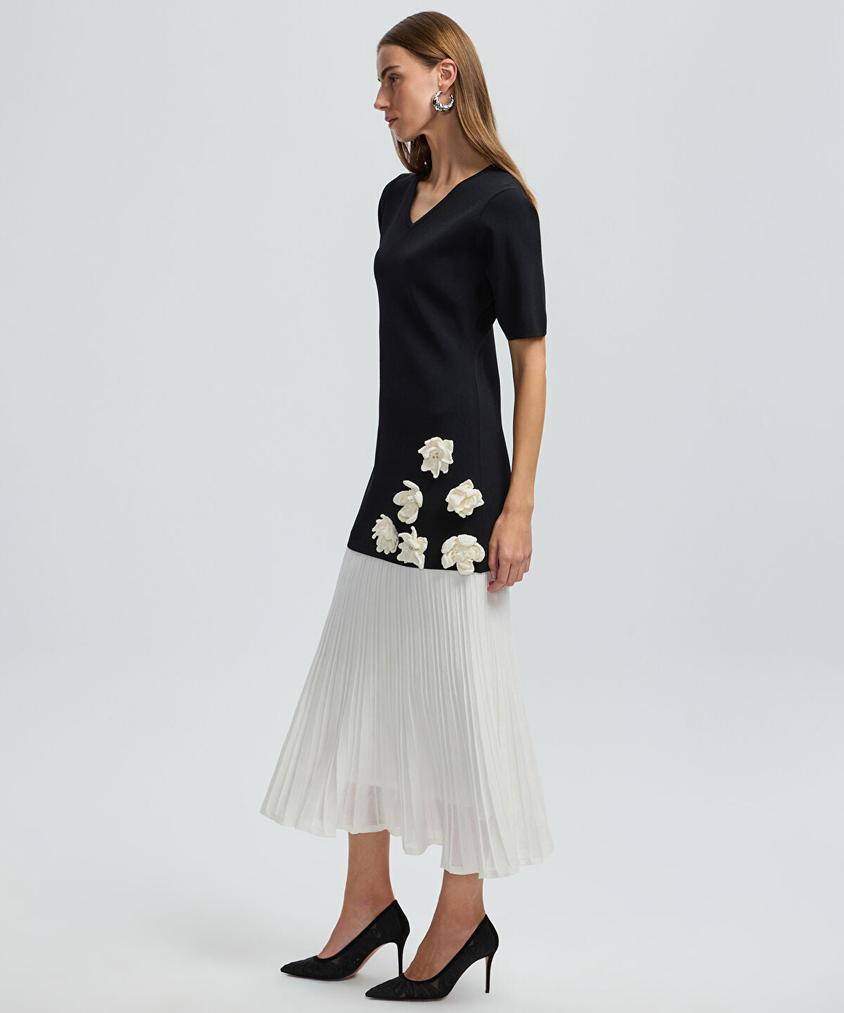 Zoomed Color-Block Dress with Floral Applique