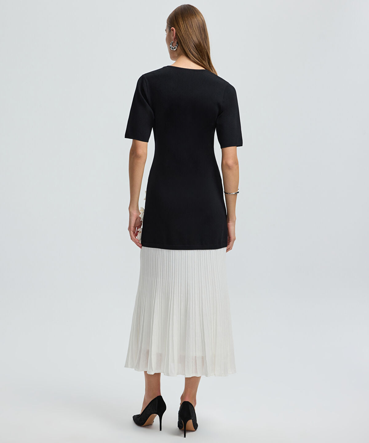 Zoomed Color-Block Dress with Floral Applique