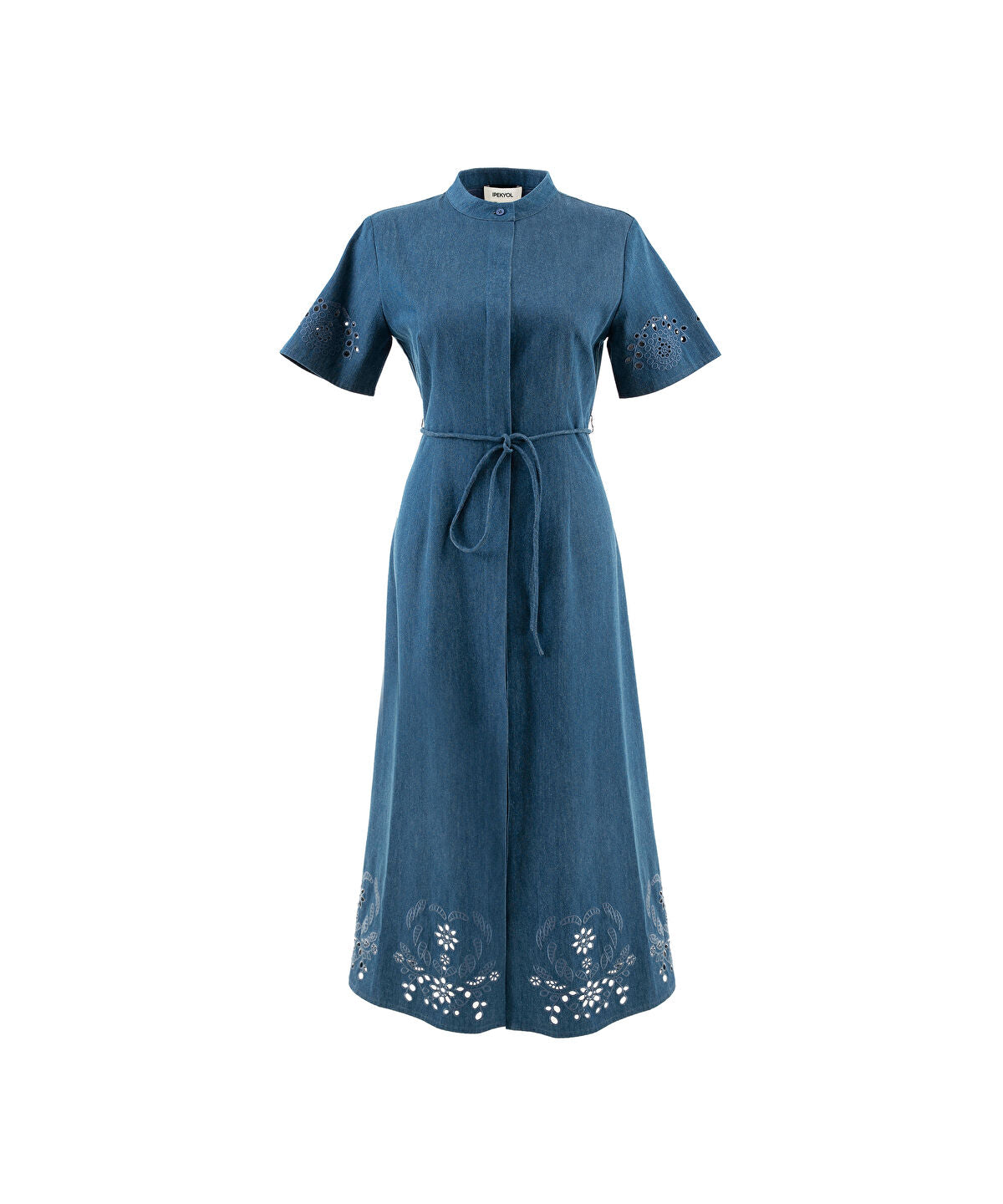 Zoomed Embroidered Denim Shirt Dress