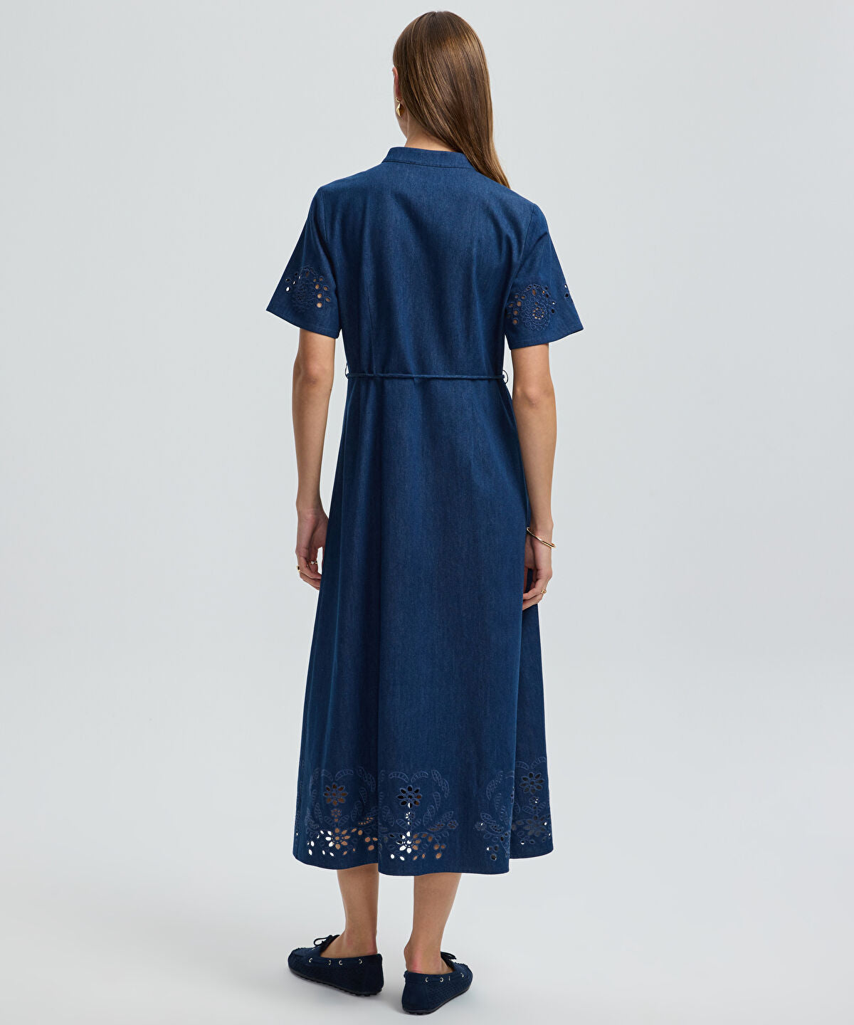 Zoomed Embroidered Denim Shirt Dress