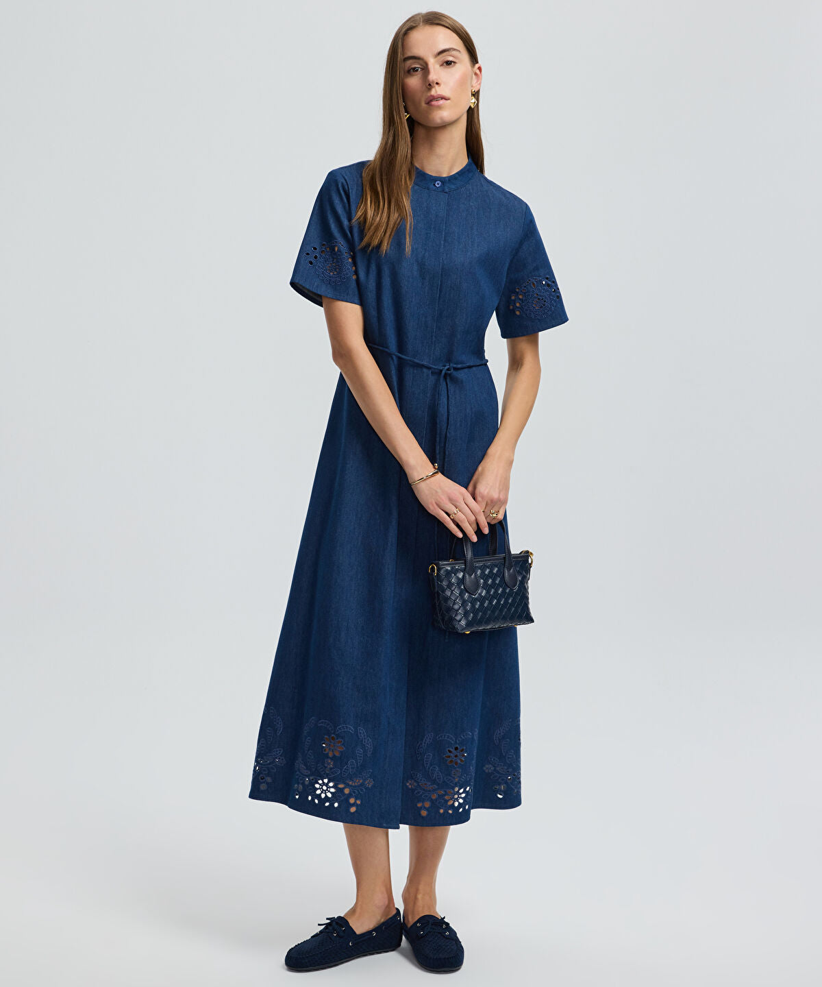 Zoomed Embroidered Denim Shirt Dress
