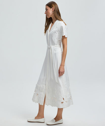 Shirt Dress with Floral Applique