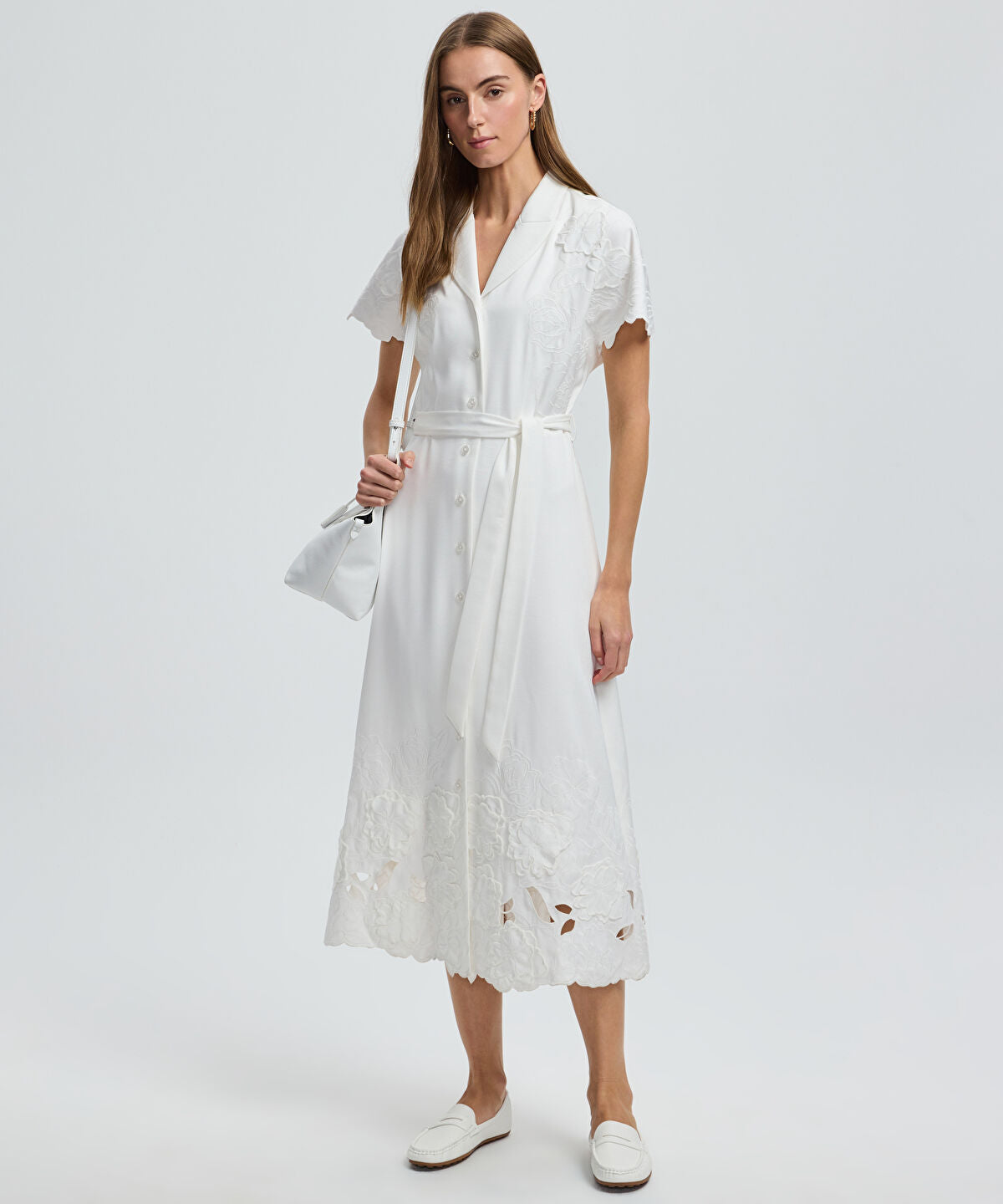 Zoomed Shirt Dress with Floral Applique