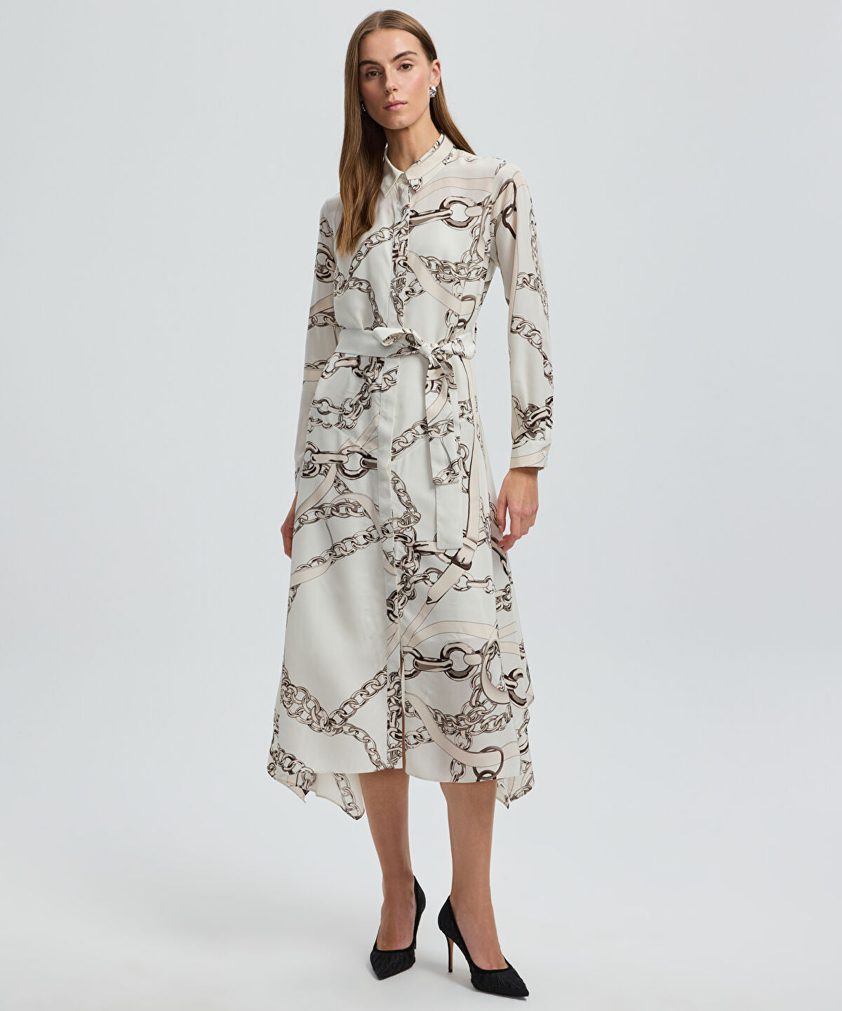 Zoomed Printed Midi Shirt Dress