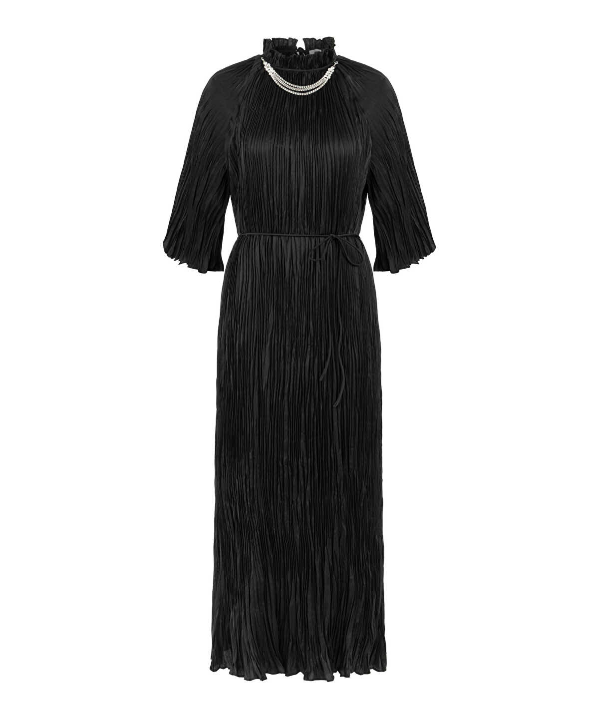 Zoomed Crinkle-Effect Embellished Dress