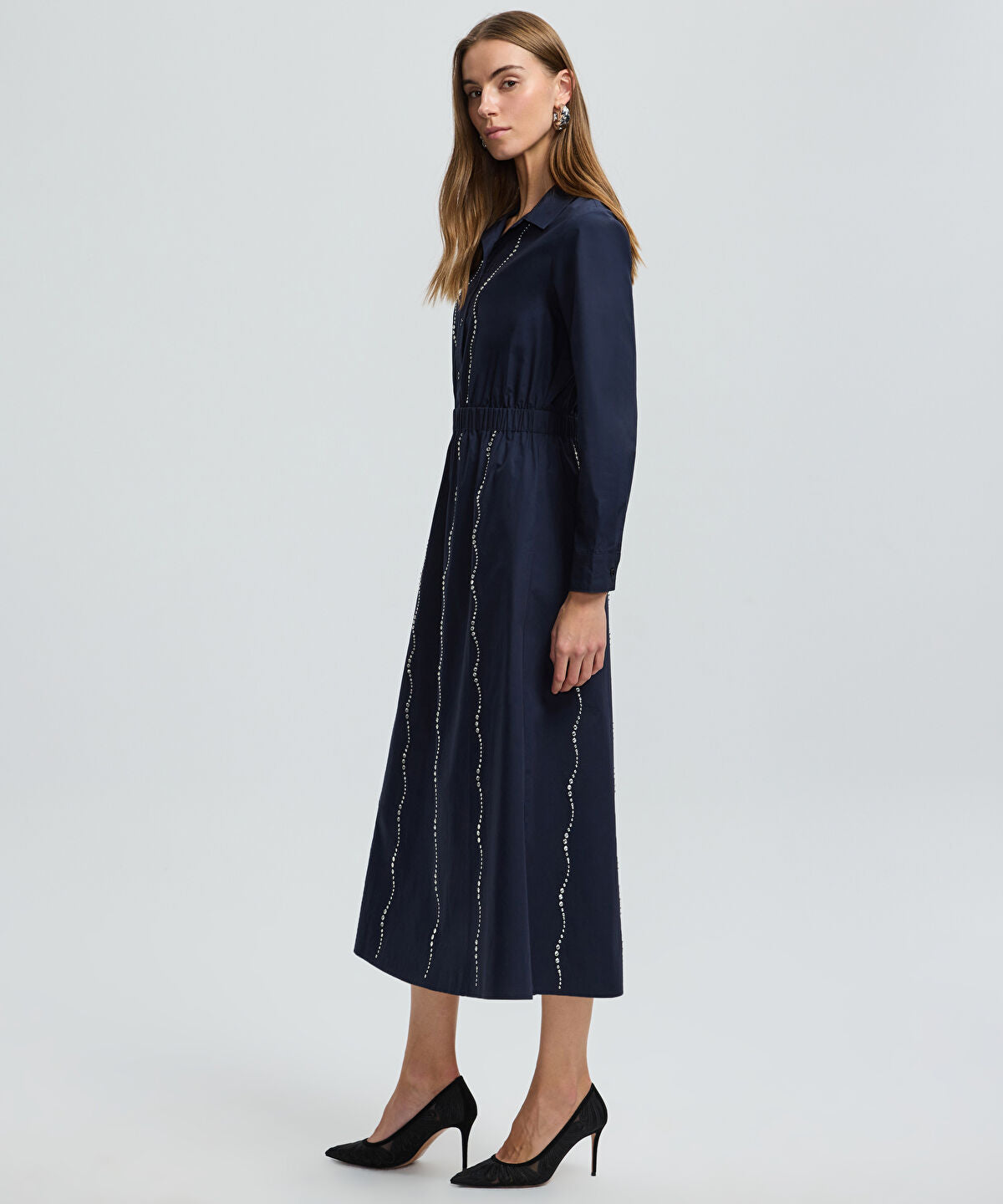 Zoomed Rhinestone Embellished Poplin Dress