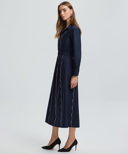 Rhinestone Embellished Poplin Dress