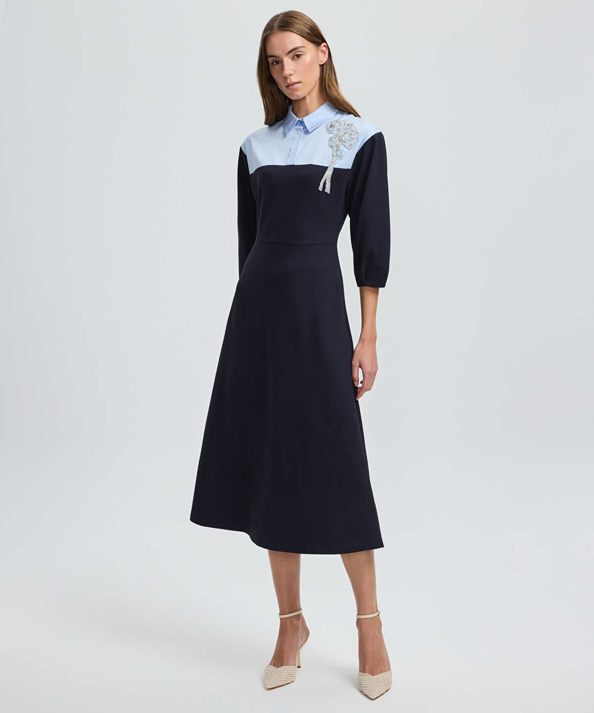 Floral Applique Color-Block Dress