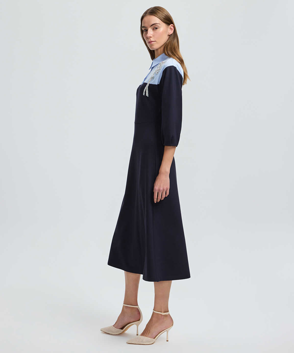 Floral Applique Color-Block Dress