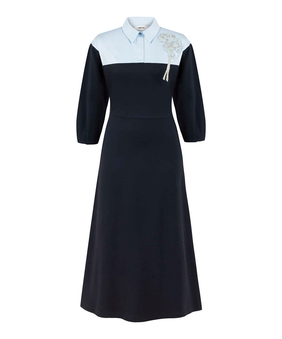 Floral Applique Color-Block Dress
