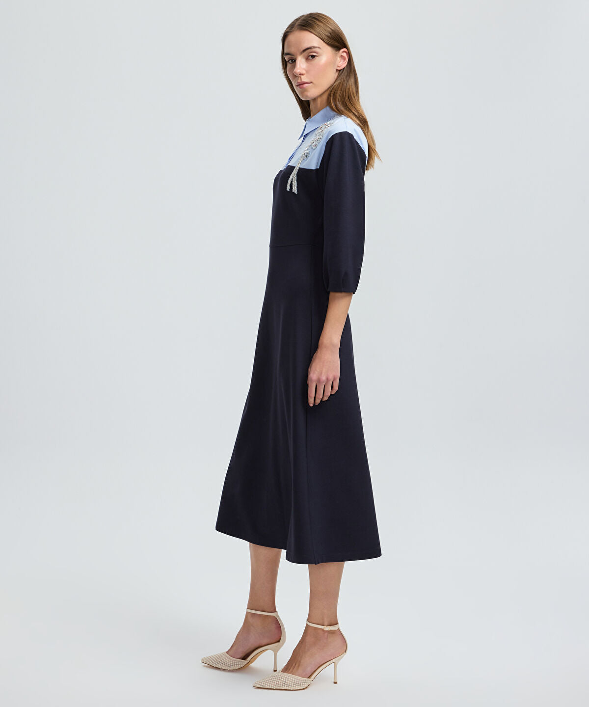 Zoomed Floral Applique Color-Block Dress