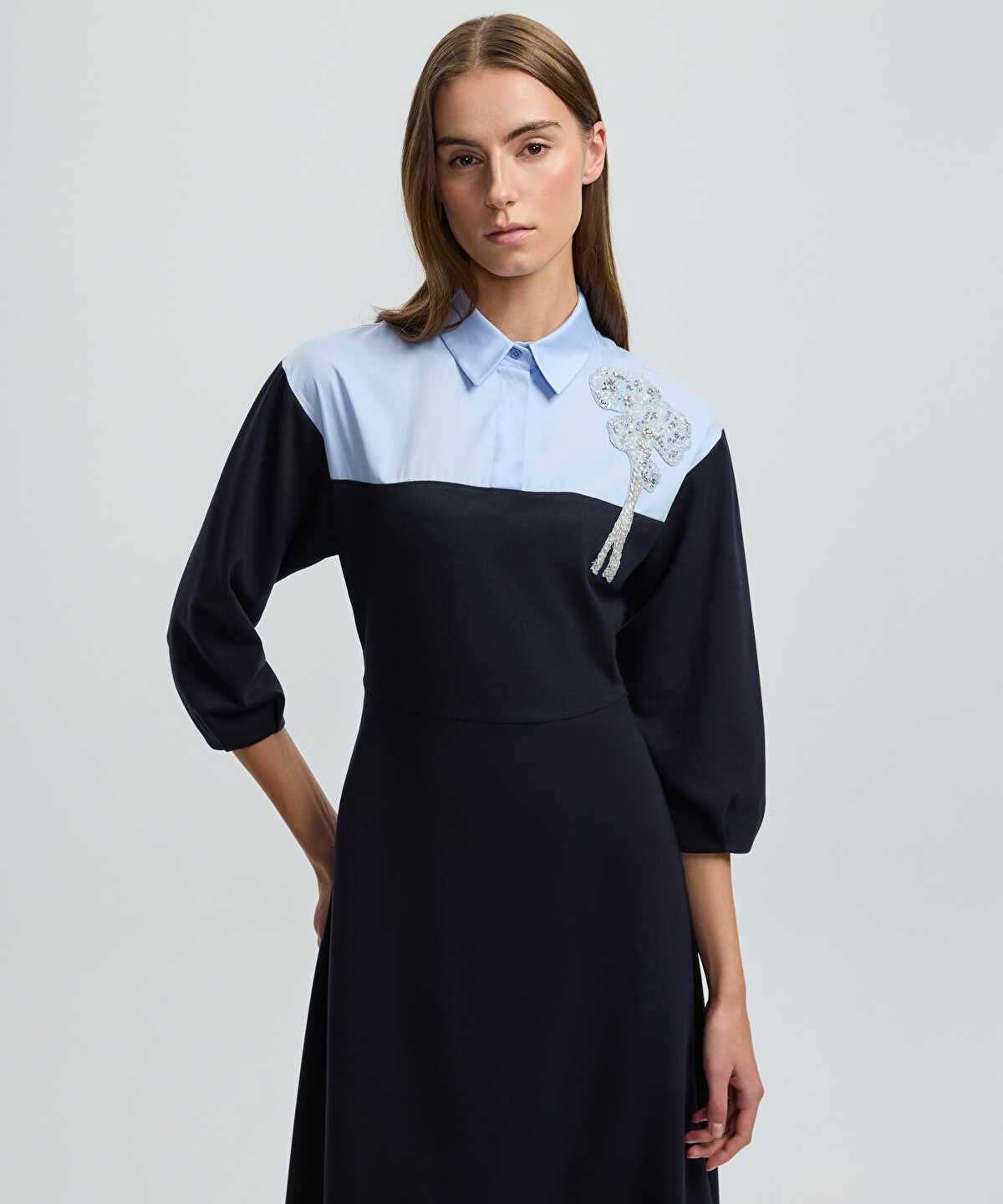 Floral Applique Color-Block Dress