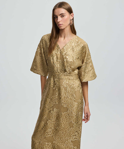Jacquard V-Neck Midi Dress