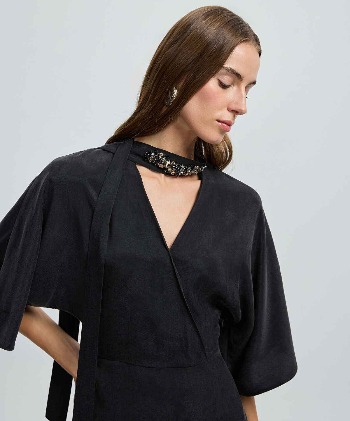 Midi Dress with Embellished Scarf 