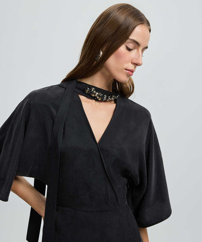 Midi Dress with Embellished Scarf 