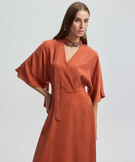 Midi Dress with Embellished Scarf 