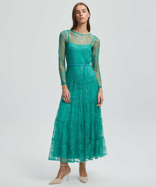 Lace Dress with Tiered Skirt