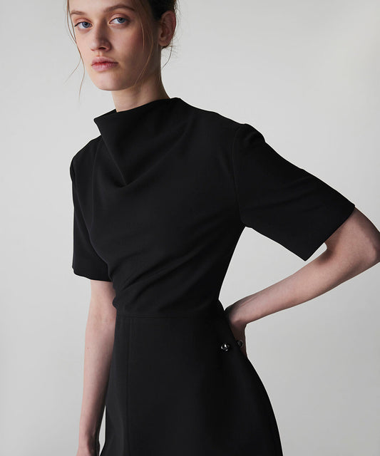Sculpted Draped Neck Mini Dress