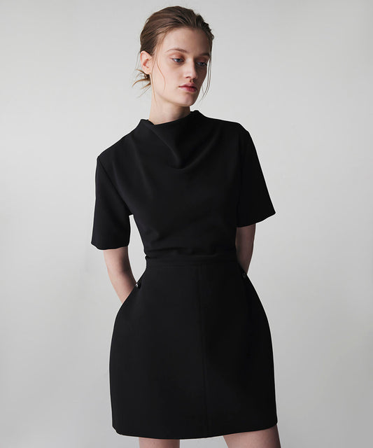Sculpted Draped Neck Mini Dress