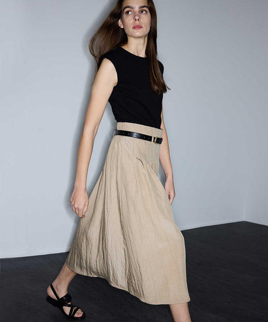 Belted Combination Midi Dress