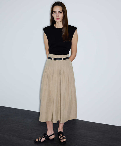 Belted Combination Midi Dress