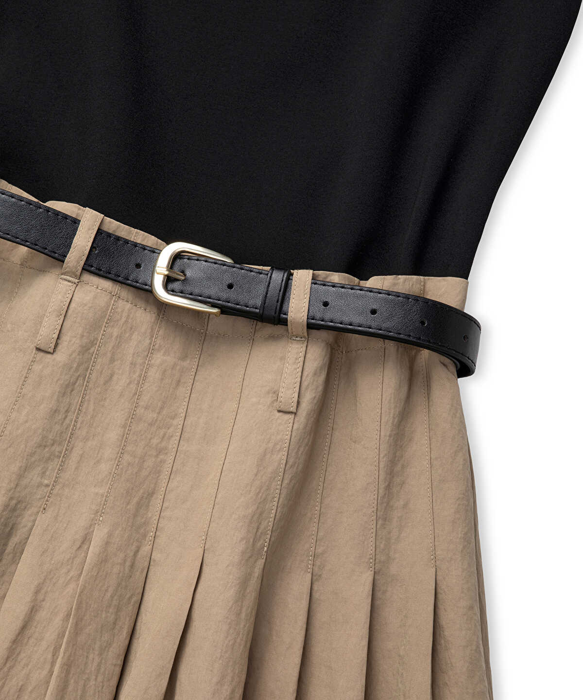 Belted Combination Midi Dress