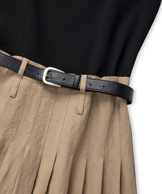 Belted Combination Midi Dress