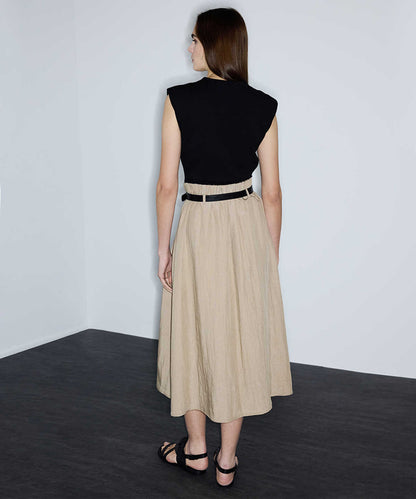 Belted Combination Midi Dress