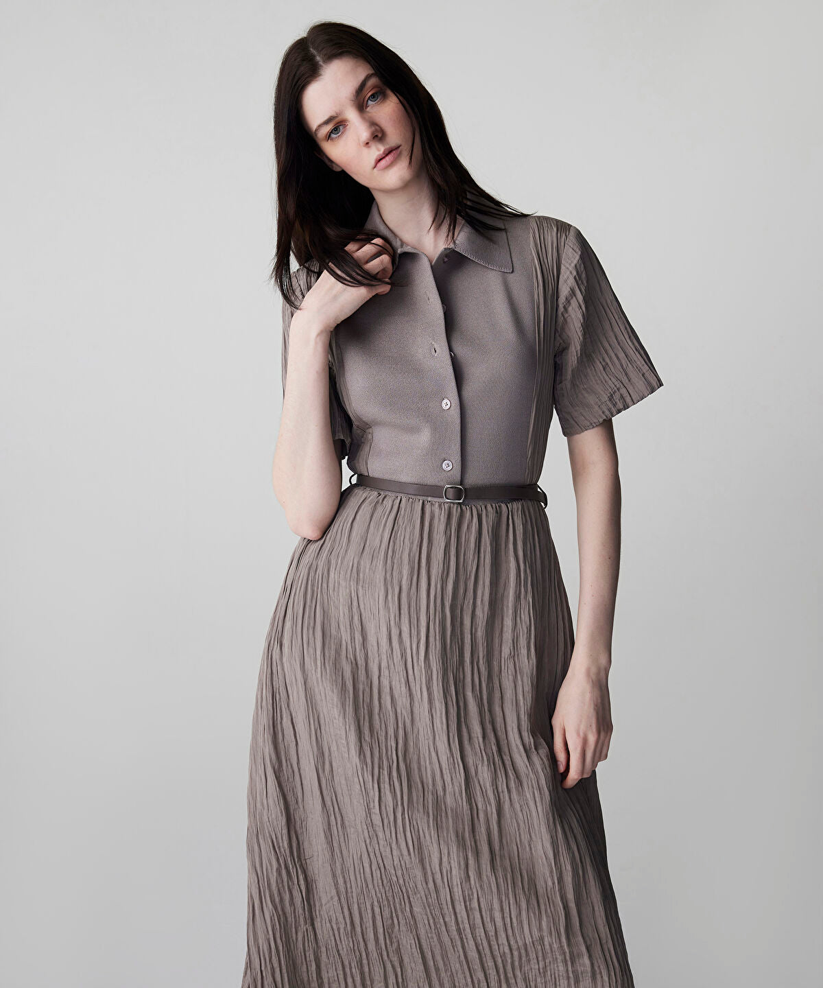 Zoomed Belted Combination Dress