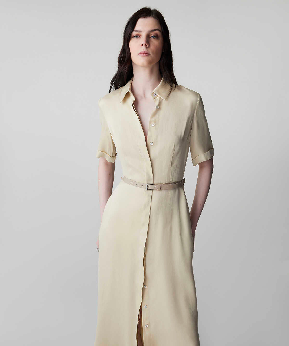 Zoomed Belted Cupro Dress