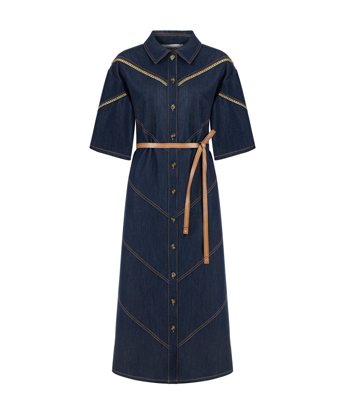 Zoomed Contrast Trim Denim Shirt Dress