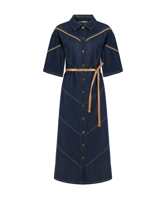 Contrast Trim Denim Shirt Dress