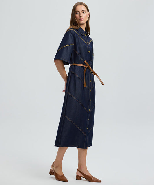 Contrast Trim Denim Shirt Dress