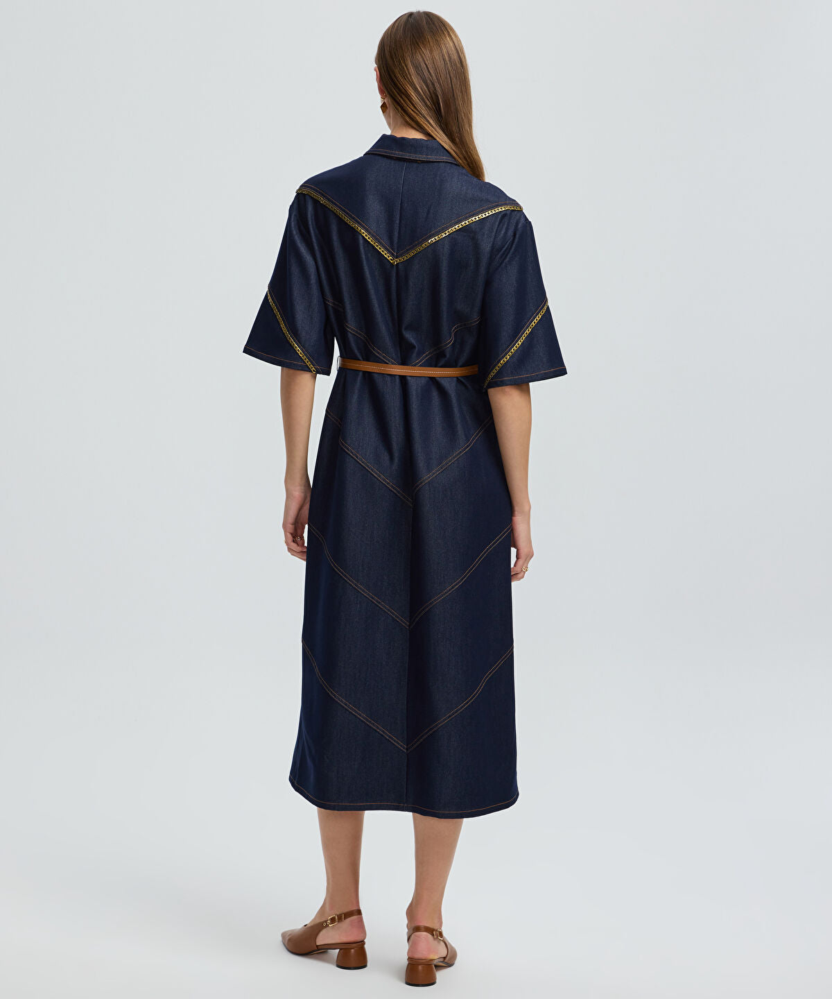Zoomed Contrast Trim Denim Shirt Dress