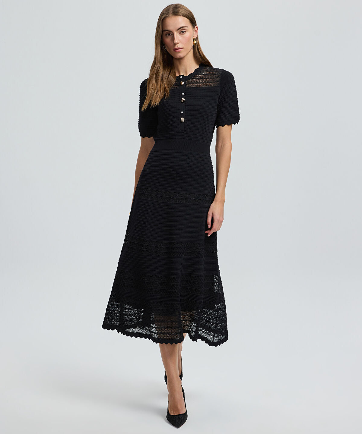 Zoomed Knit Dress with Decorative Buttons