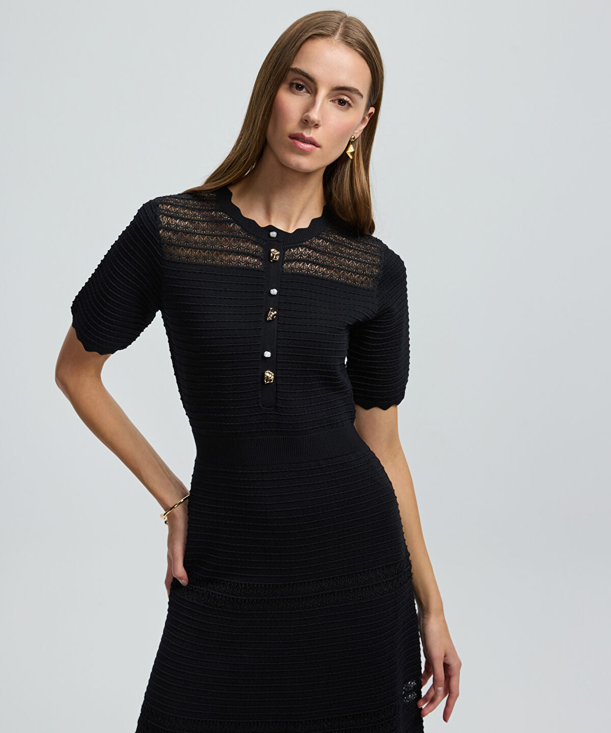 Zoomed Knit Dress with Decorative Buttons